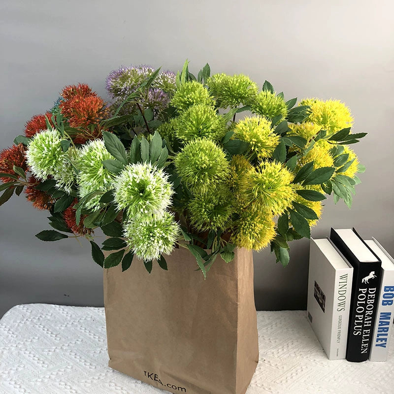 Faux Allium Stems, 26" Tall 3-Head Dandelion Puff Spray, Realistic Long Stem Flowers for Vase, Modern Home Decor, DIY Wedding Bouquet