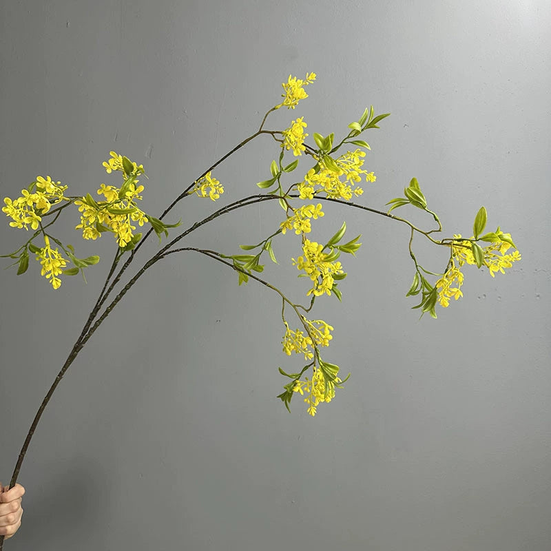 Long Weeping Forsythia Branch, 50" Cascading Artificial Flower Stem, Realistic Faux Floral for DIY Wedding Arch, Tall Vase, Home Decor