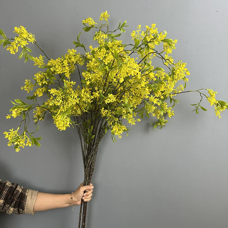 Long Weeping Forsythia Branch, 50" Cascading Artificial Flower Stem, Realistic Faux Floral for DIY Wedding Arch, Tall Vase, Home Decor