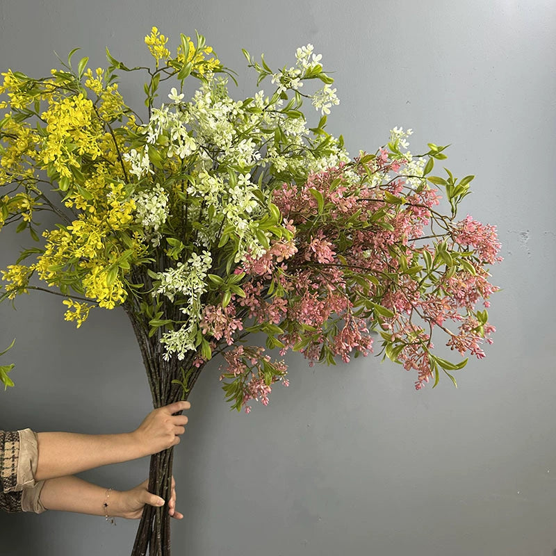 Long Weeping Forsythia Branch, 50" Cascading Artificial Flower Stem, Realistic Faux Floral for DIY Wedding Arch, Tall Vase, Home Decor