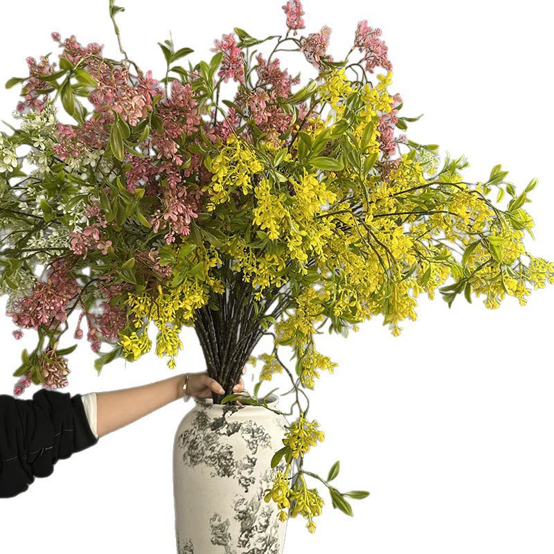 Long Weeping Forsythia Branch, 50" Cascading Artificial Flower Stem, Realistic Faux Floral for DIY Wedding Arch, Tall Vase, Home Decor