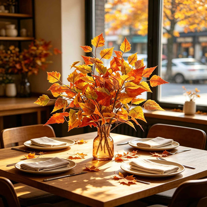 Realistic Artificial Maple Leaf Branch 22" - Autumn Decor for Weddings, Home Styling, Thanksgiving Arrangements