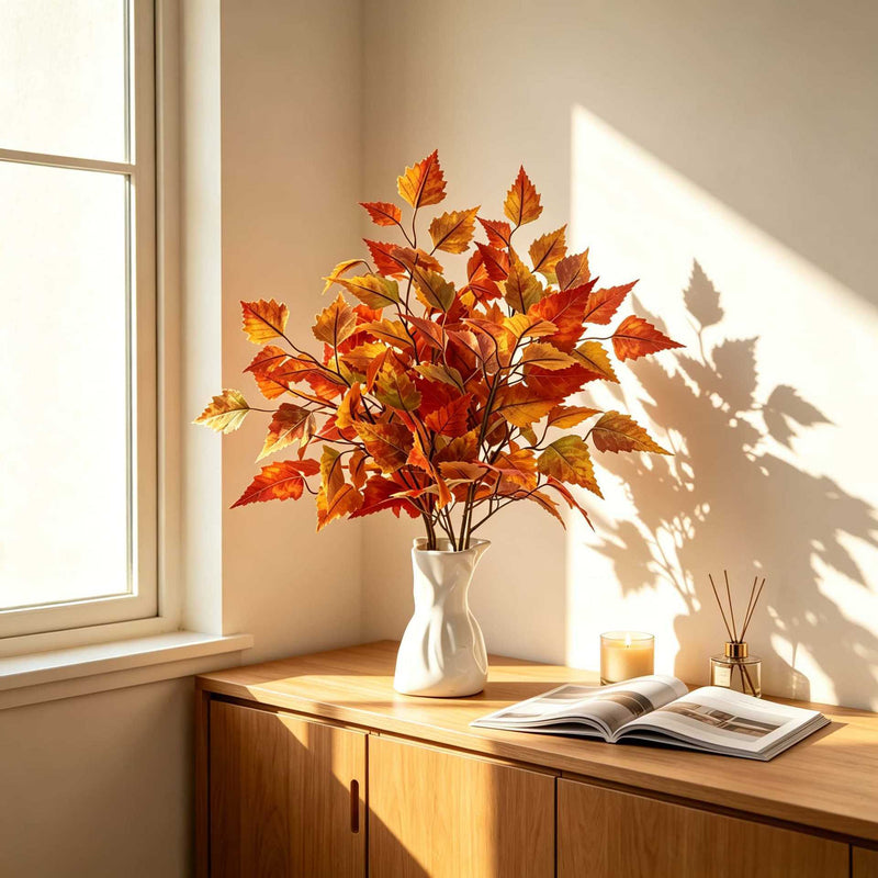 Realistic Artificial Maple Leaf Branch 22" - Autumn Decor for Weddings, Home Styling, Thanksgiving Arrangements