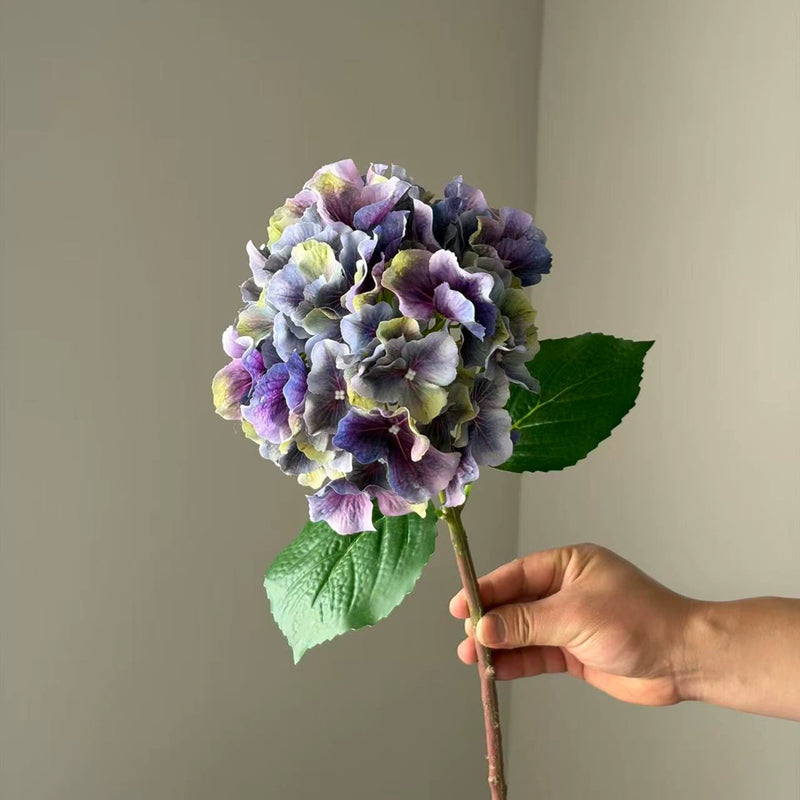 Large Petal Ombre Hydrangea Artificial Flower, Deep Purple, 18 Inch Real-Touch, Bulk or Single Stem, Wedding Decor, Home Arrangements