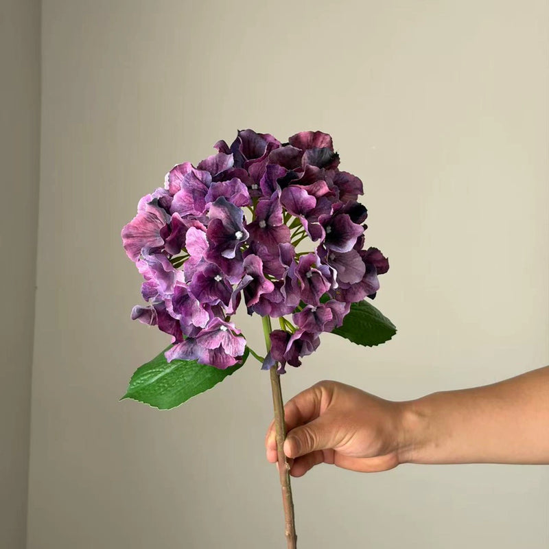 Large Petal Ombre Hydrangea Artificial Flower, Deep Purple, 18 Inch Real-Touch, Bulk or Single Stem, Wedding Decor, Home Arrangements