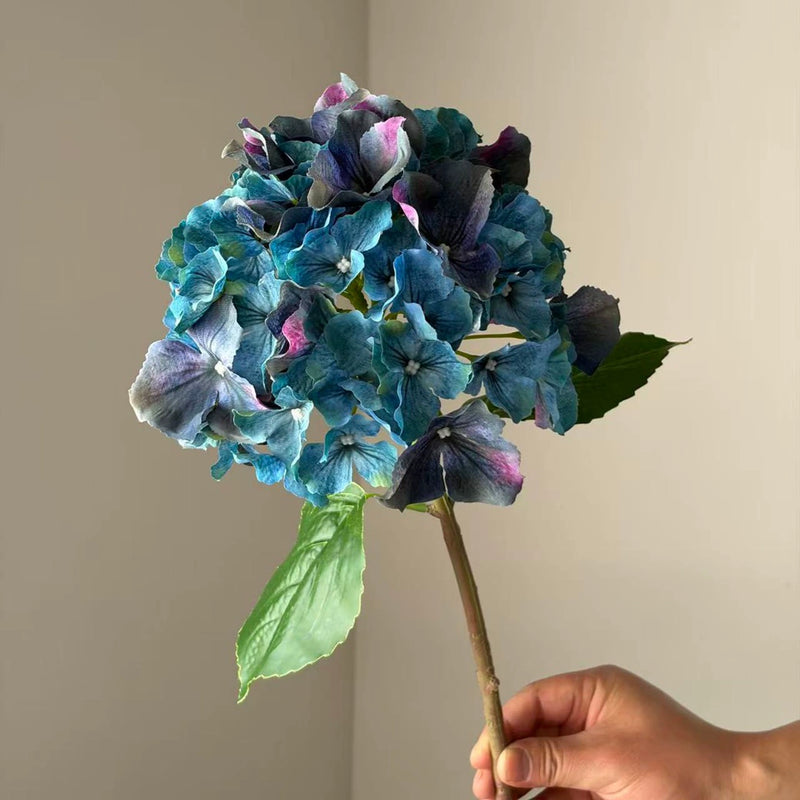 Large Petal Ombre Hydrangea Artificial Flower, Deep Purple, 18 Inch Real-Touch, Bulk or Single Stem, Wedding Decor, Home Arrangements