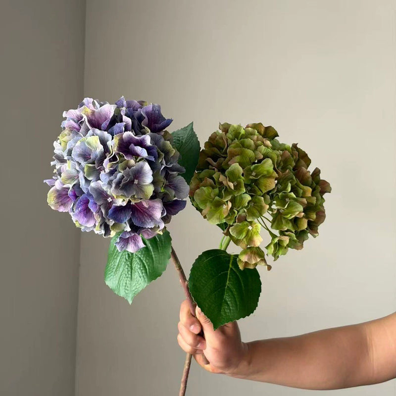 Large Petal Ombre Hydrangea Artificial Flower, Deep Purple, 18 Inch Real-Touch, Bulk or Single Stem, Wedding Decor, Home Arrangements