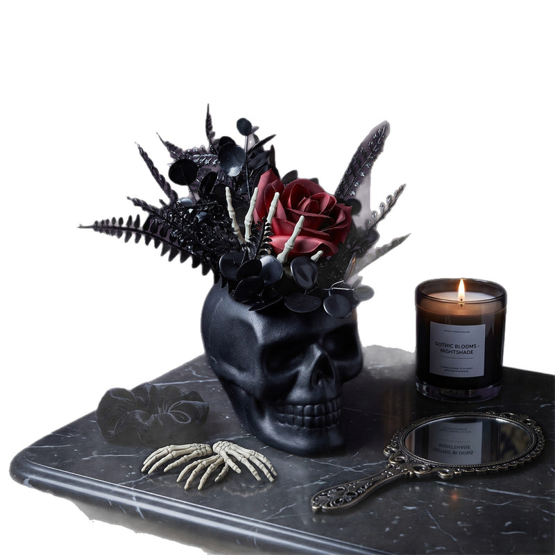 8" Halloween Skull Planter, Gothic Plastic Flower Pot for Home Decor, Weddings, Holiday Displays, Bulk Purchase Options