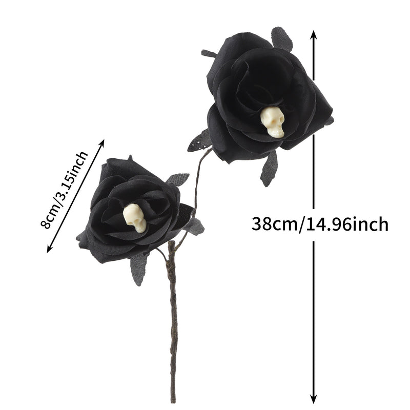 Gothic Black Spider Red Rose Faux Flowers, 15" Real-Touch Silk, Halloween Decor, Wedding & Home Centerpiece