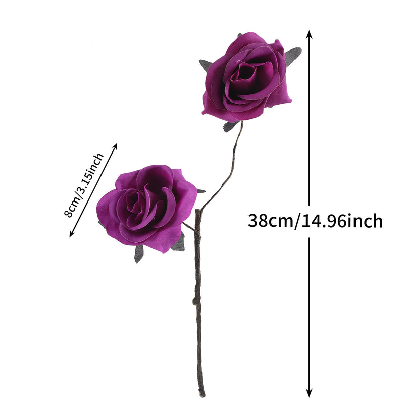 Gothic Black Spider Red Rose Faux Flowers, 15" Real-Touch Silk, Halloween Decor, Wedding & Home Centerpiece