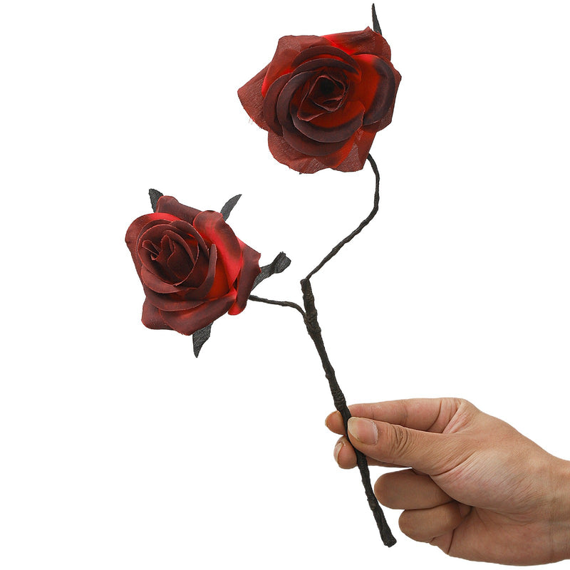 Gothic Black Spider Red Rose Faux Flowers, 15" Real-Touch Silk, Halloween Decor, Wedding & Home Centerpiece