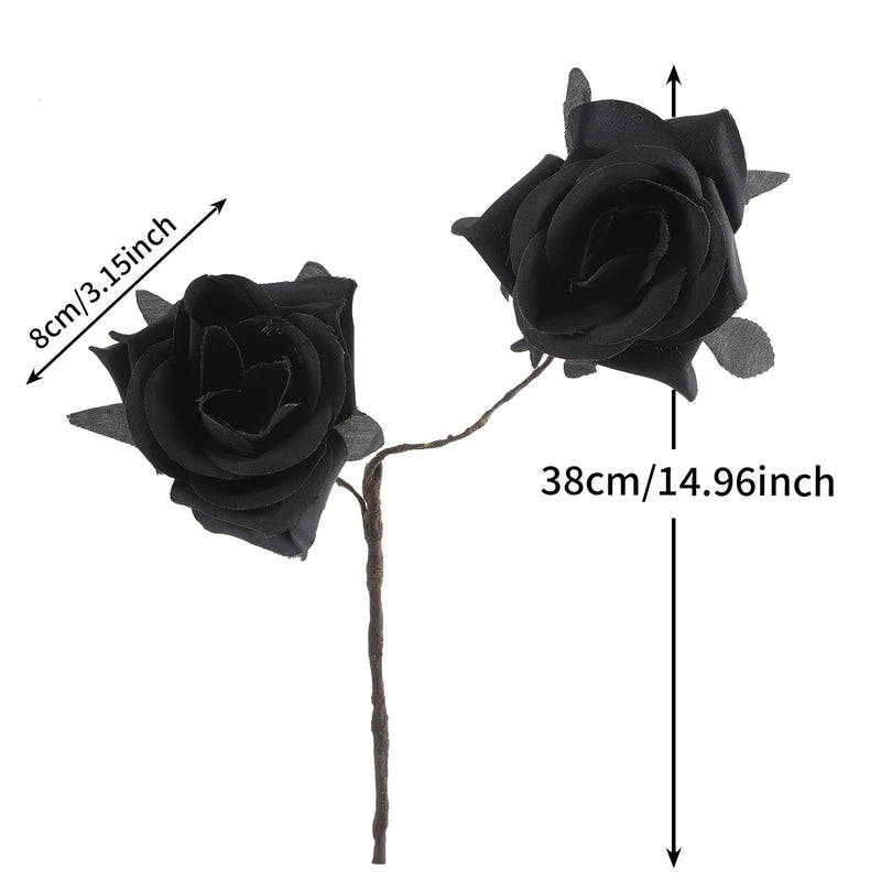 Gothic Black Spider Red Rose Faux Flowers, 15" Real-Touch Silk, Halloween Decor, Wedding & Home Centerpiece