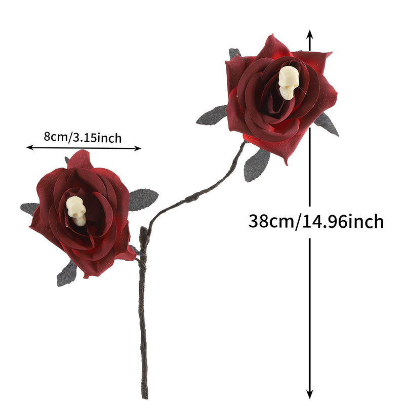 Gothic Black Spider Red Rose Faux Flowers, 15" Real-Touch Silk, Halloween Decor, Wedding & Home Centerpiece