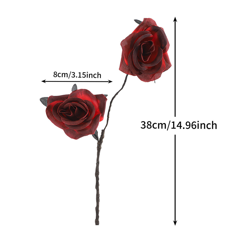 Gothic Black Spider Red Rose Faux Flowers, 15" Real-Touch Silk, Halloween Decor, Wedding & Home Centerpiece