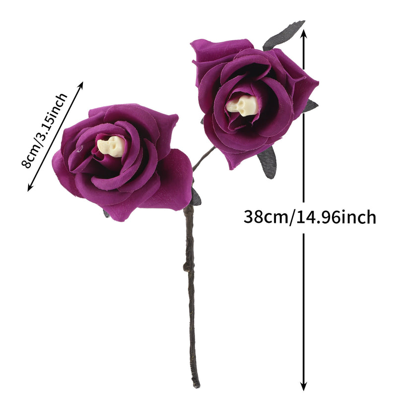 Gothic Black Spider Red Rose Faux Flowers, 15" Real-Touch Silk, Halloween Decor, Wedding & Home Centerpiece