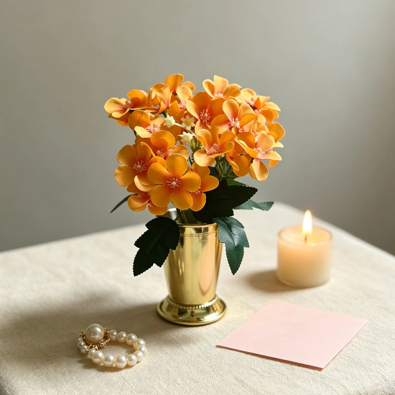 10" Tangerine Peach Faux Flower Bouquet, Silk Begonia, Perfect for Wedding Decor, Home Decoration, Autumn Centerpiece