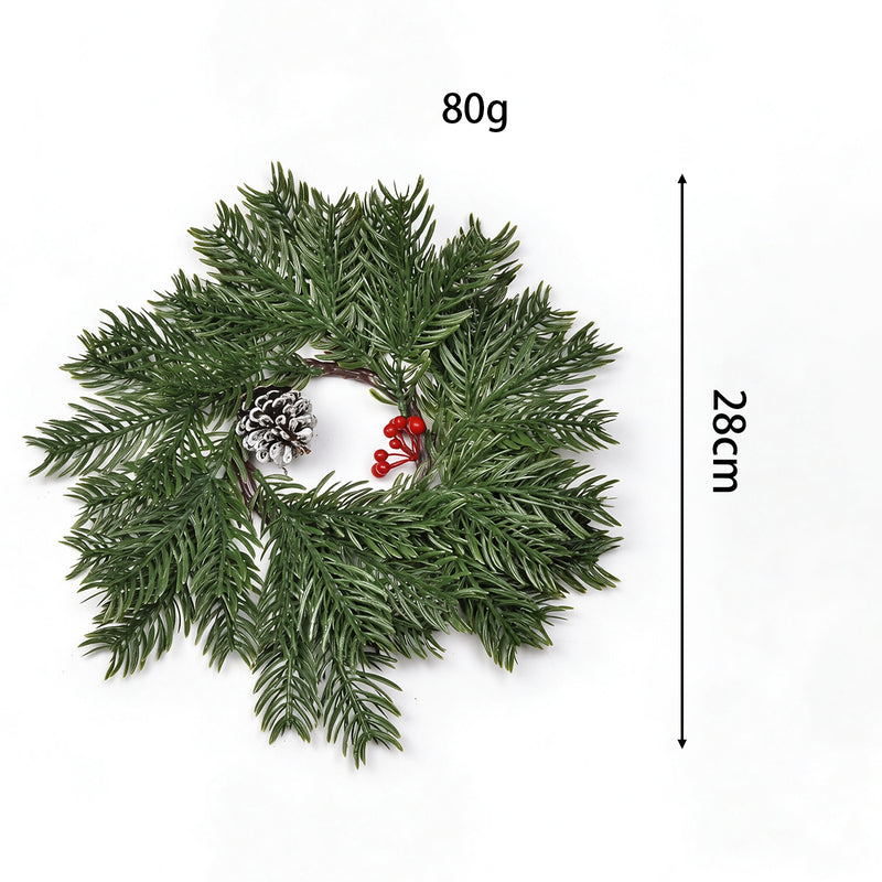 Christmas Wreath Candle Holder with Dual-Tone Noble Fir Pine Needles, Realistic Holiday Decor for Home, Wedding, and Event Styling