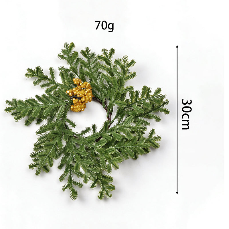Christmas Wreath Candle Holder with Dual-Tone Noble Fir Pine Needles, Realistic Holiday Decor for Home, Wedding, and Event Styling