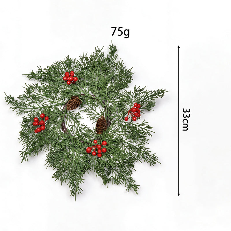 Christmas Wreath Candle Holder with Dual-Tone Noble Fir Pine Needles, Realistic Holiday Decor for Home, Wedding, and Event Styling