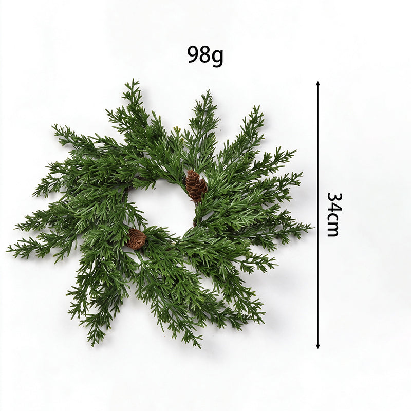 Christmas Wreath Candle Holder with Dual-Tone Noble Fir Pine Needles, Realistic Holiday Decor for Home, Wedding, and Event Styling