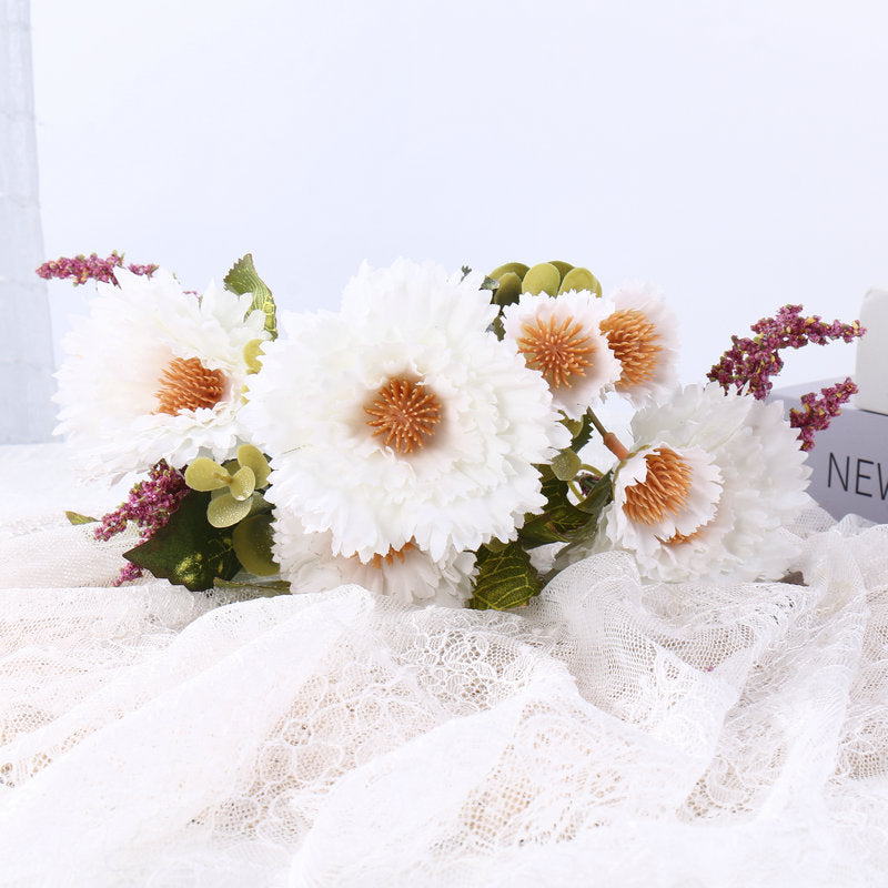 Real-Touch Silk Chrysanthemum Bouquet, 12", Handcrafted Faux Flowers for Weddings, Home Decor, Vase Arrangements, Bulk Orders Welcome
