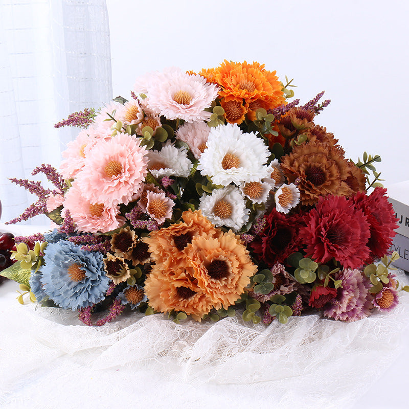 Real-Touch Silk Chrysanthemum Bouquet, 12", Handcrafted Faux Flowers for Weddings, Home Decor, Vase Arrangements, Bulk Orders Welcome