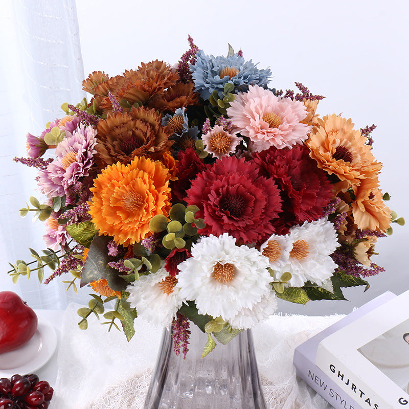 Real-Touch Silk Chrysanthemum Bouquet, 12", Handcrafted Faux Flowers for Weddings, Home Decor, Vase Arrangements, Bulk Orders Welcome