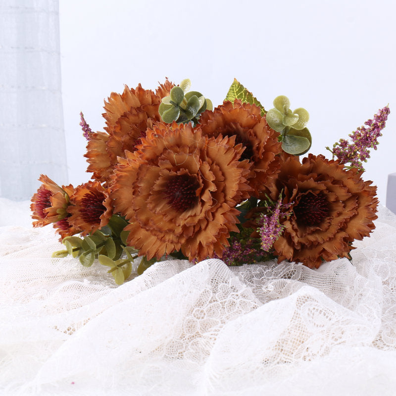 Real-Touch Silk Chrysanthemum Bouquet, 12", Handcrafted Faux Flowers for Weddings, Home Decor, Vase Arrangements, Bulk Orders Welcome