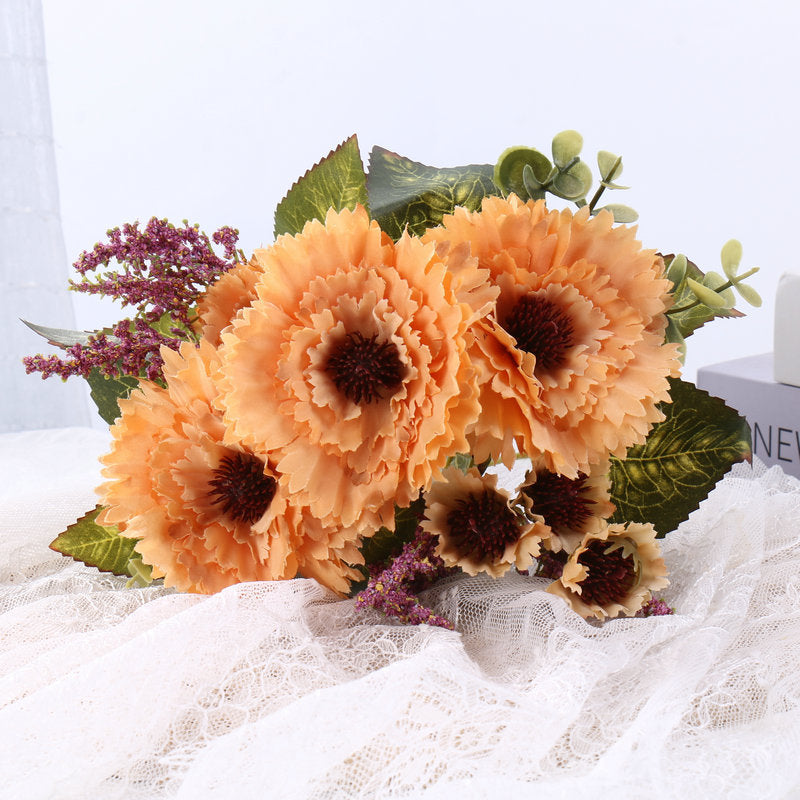 Real-Touch Silk Chrysanthemum Bouquet, 12", Handcrafted Faux Flowers for Weddings, Home Decor, Vase Arrangements, Bulk Orders Welcome