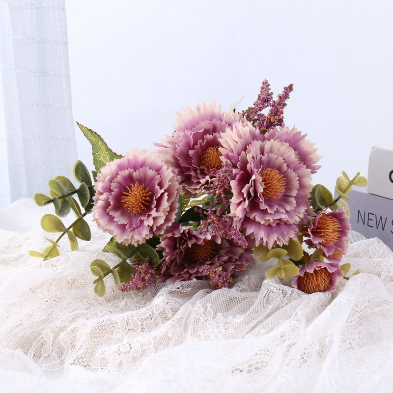 Real-Touch Silk Chrysanthemum Bouquet, 12", Handcrafted Faux Flowers for Weddings, Home Decor, Vase Arrangements, Bulk Orders Welcome
