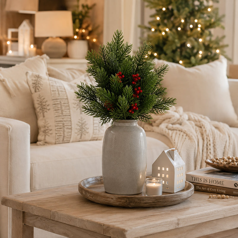 Realistic Christmas Pine Branch, 29" Plastic Faux Pine Stem for Holiday Decor, Home Decoration, Wedding & Event Styling