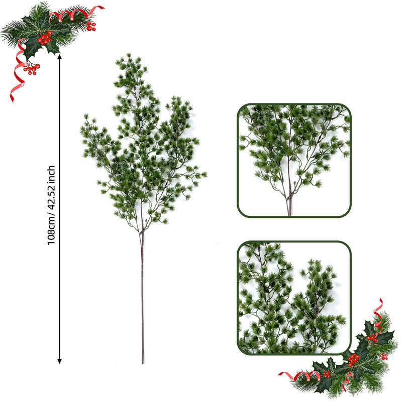 Realistic Christmas Pine Branch, 29" Plastic Faux Pine Stem for Holiday Decor, Home Decoration, Wedding & Event Styling