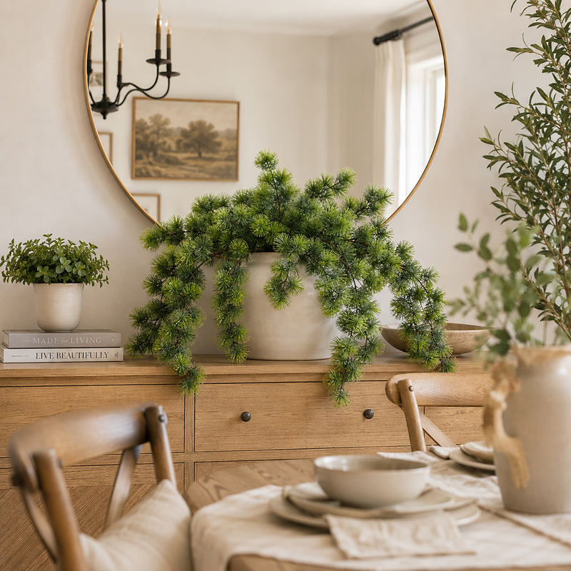 Realistic Christmas Pine Branch, 29" Plastic Faux Pine Stem for Holiday Decor, Home Decoration, Wedding & Event Styling