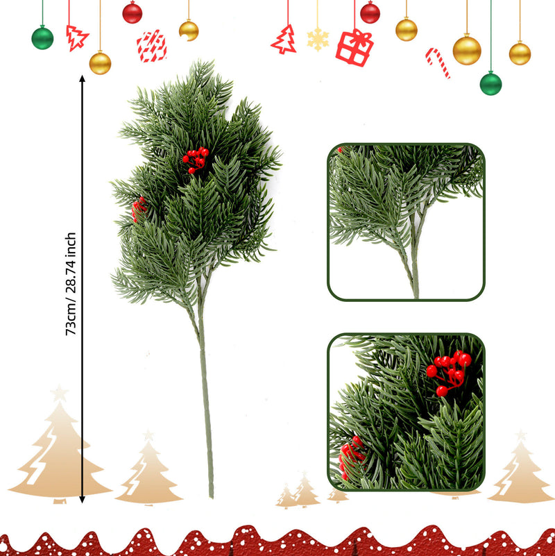 Realistic Christmas Pine Branch, 29" Plastic Faux Pine Stem for Holiday Decor, Home Decoration, Wedding & Event Styling