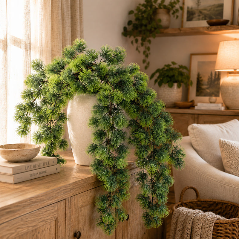 Realistic Christmas Pine Branch, 29" Plastic Faux Pine Stem for Holiday Decor, Home Decoration, Wedding & Event Styling
