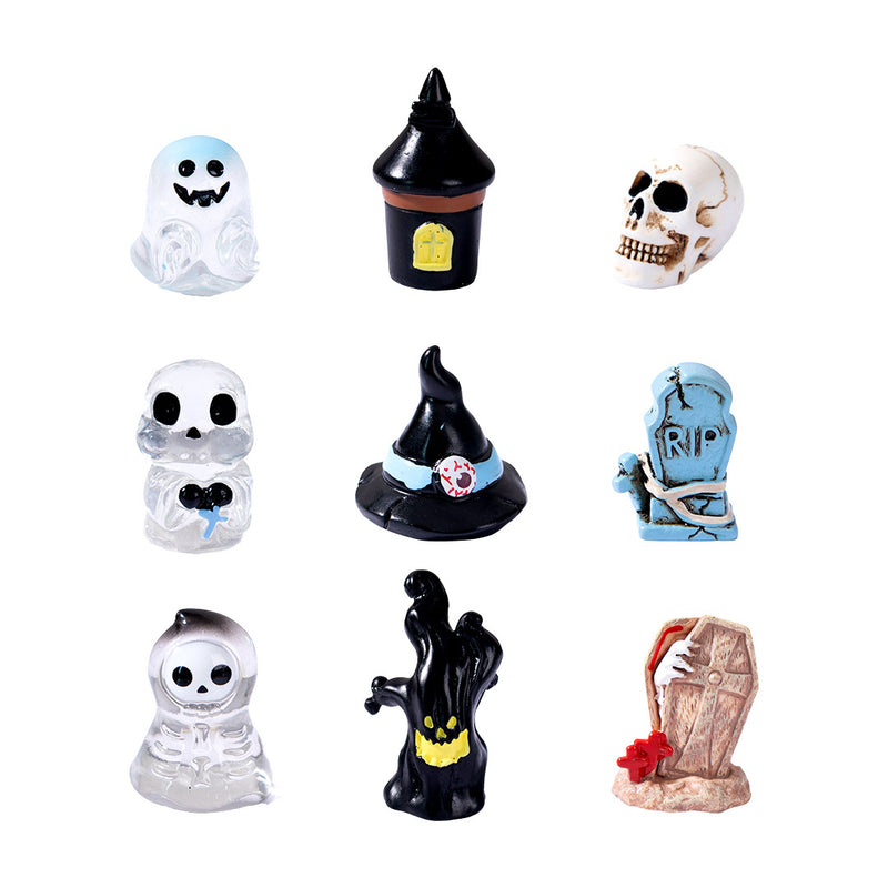 Halloween Crystal Ball Decorations, Set of 3, Miniature Resin Figurines Featuring Ghosts, Pumpkins, and Witches, Perfect for Home Decor, Event Styling, and Gifts