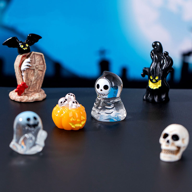 Halloween Crystal Ball Decorations, Set of 3, Miniature Resin Figurines Featuring Ghosts, Pumpkins, and Witches, Perfect for Home Decor, Event Styling, and Gifts