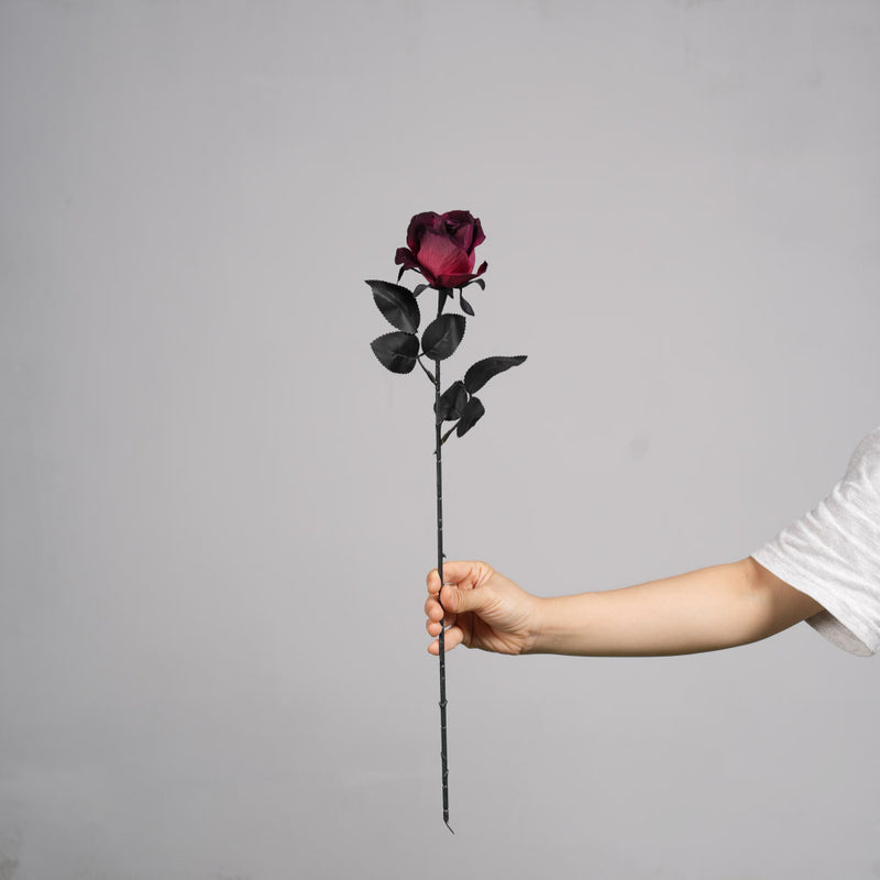 Gothic Black Faux Rose, 20" Real-Touch Artificial Flower, Perfect for Halloween Decor, Home Styling, Wedding Arrangements
