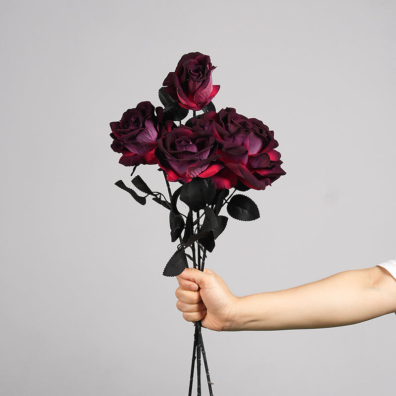 Gothic Black Faux Rose, 20" Real-Touch Artificial Flower, Perfect for Halloween Decor, Home Styling, Wedding Arrangements