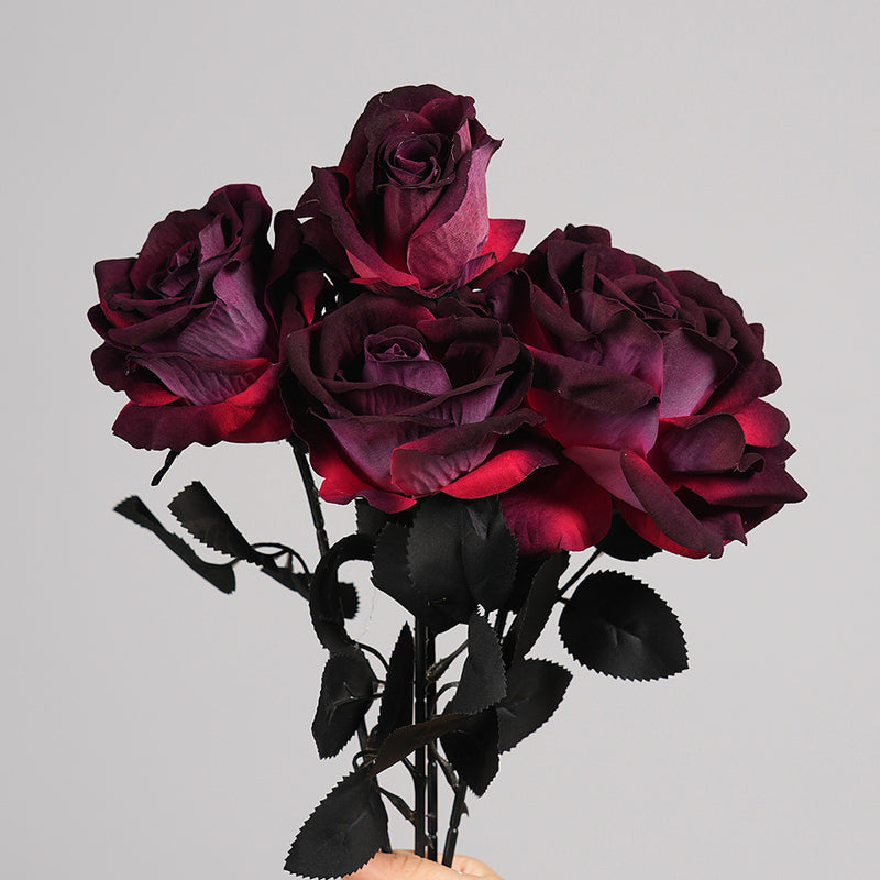 Gothic Black Faux Rose, 20" Real-Touch Artificial Flower, Perfect for Halloween Decor, Home Styling, Wedding Arrangements