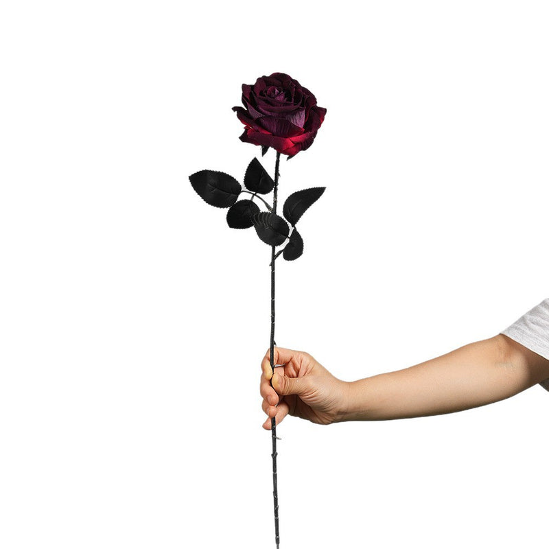 Gothic Black Faux Rose, 20" Real-Touch Artificial Flower, Perfect for Halloween Decor, Home Styling, Wedding Arrangements