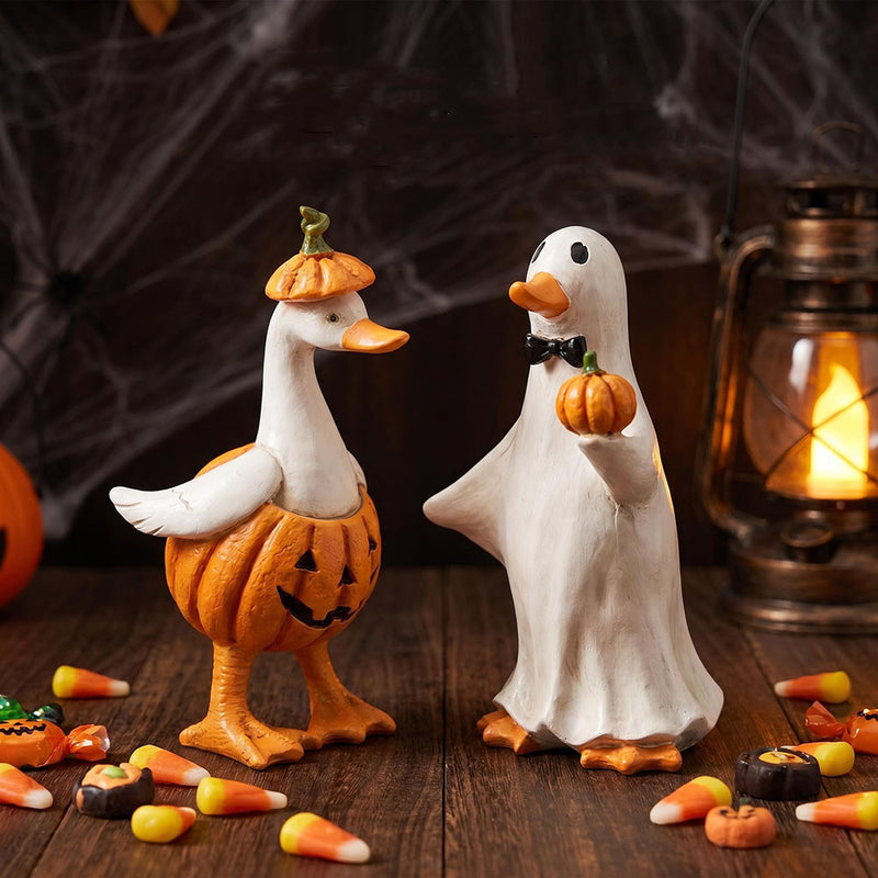 Halloween Duck Figurine Set - Mummy, Witch, Pumpkin, Ghost & Reaper, 3" Resin Decor, Spooky Tabletop Display, Party Favors, Home & Event Decor