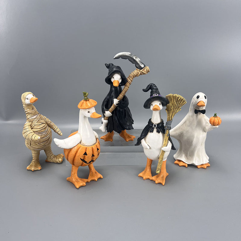 Halloween Duck Figurine Set - Mummy, Witch, Pumpkin, Ghost & Reaper, 3" Resin Decor, Spooky Tabletop Display, Party Favors, Home & Event Decor