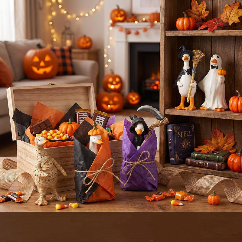 Halloween Duck Figurine Set - Mummy, Witch, Pumpkin, Ghost & Reaper, 3" Resin Decor, Spooky Tabletop Display, Party Favors, Home & Event Decor