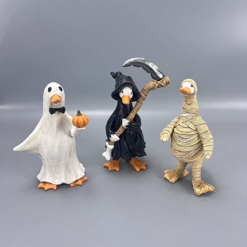 Halloween Duck Figurine Set - Mummy, Witch, Pumpkin, Ghost & Reaper, 3" Resin Decor, Spooky Tabletop Display, Party Favors, Home & Event Decor