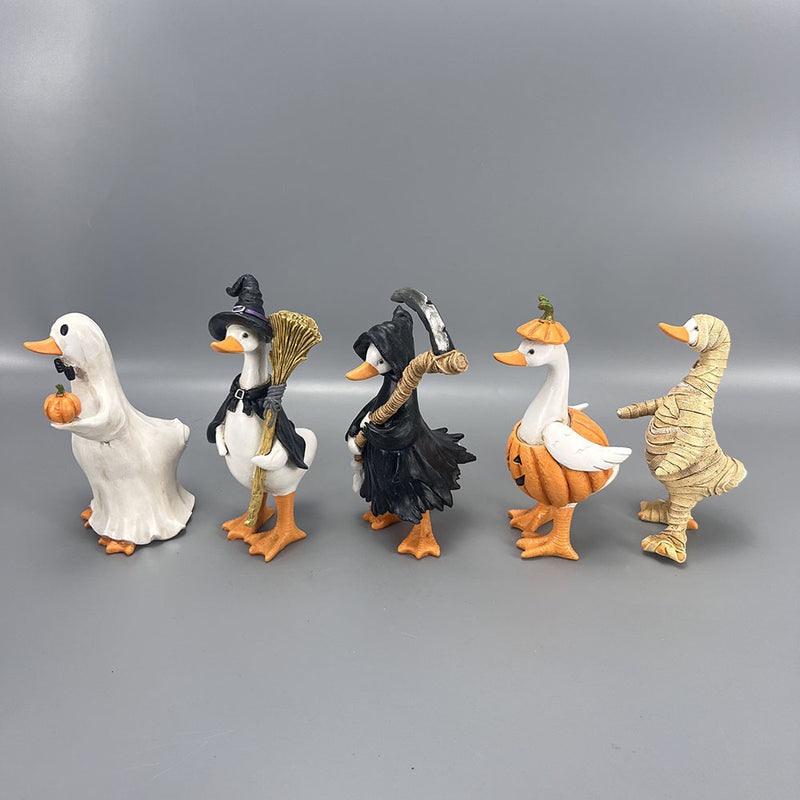 Halloween Duck Figurine Set - Mummy, Witch, Pumpkin, Ghost & Reaper, 3" Resin Decor, Spooky Tabletop Display, Party Favors, Home & Event Decor