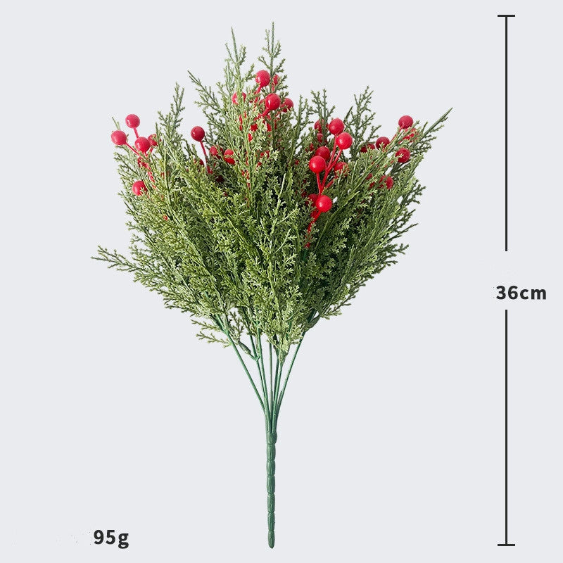 Realistic Artificial Pine Cone & Red Berry Christmas Greenery, 14", Plastic, Green & White, Perfect for Home Decor, Weddings, Holiday Arrangements