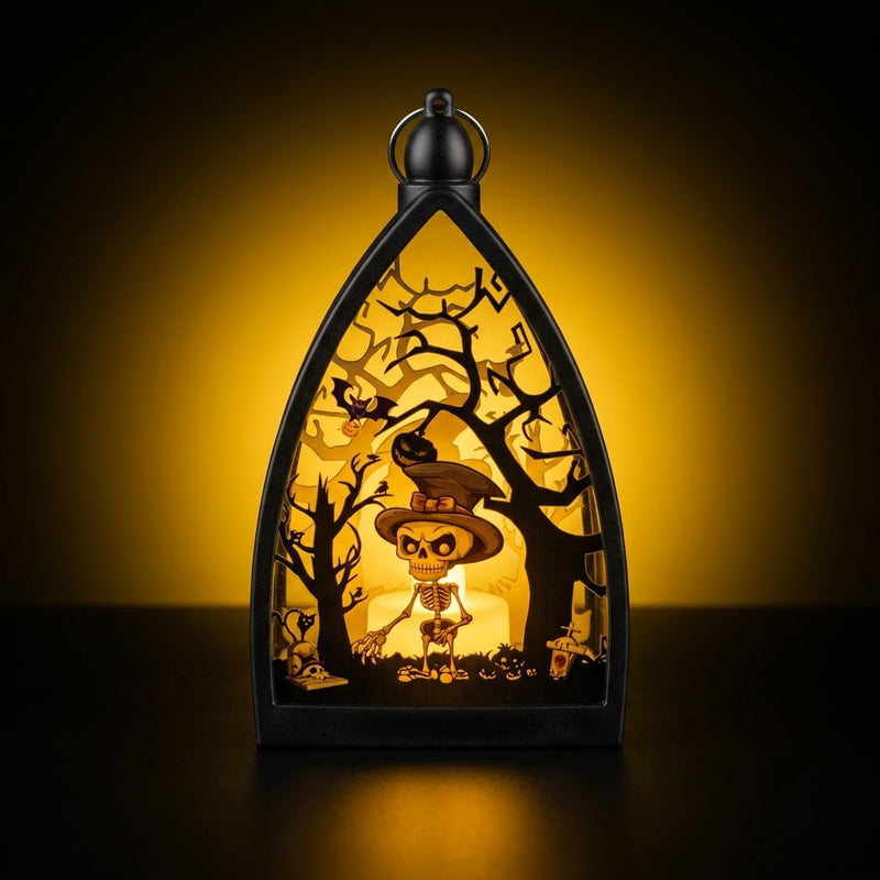 Halloween Decorations Pumpkin Ghost House Skeleton LED Light, 6.5" Tall, Spooky Atmosphere, Indoor Outdoor Decor, Party Props