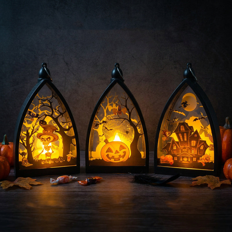 Halloween Decorations Pumpkin Ghost House Skeleton LED Light, 6.5" Tall, Spooky Atmosphere, Indoor Outdoor Decor, Party Props