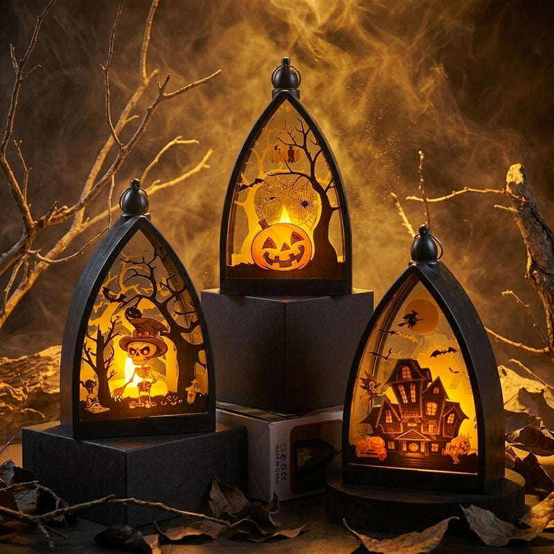 Halloween Decorations Pumpkin Ghost House Skeleton LED Light, 6.5" Tall, Spooky Atmosphere, Indoor Outdoor Decor, Party Props